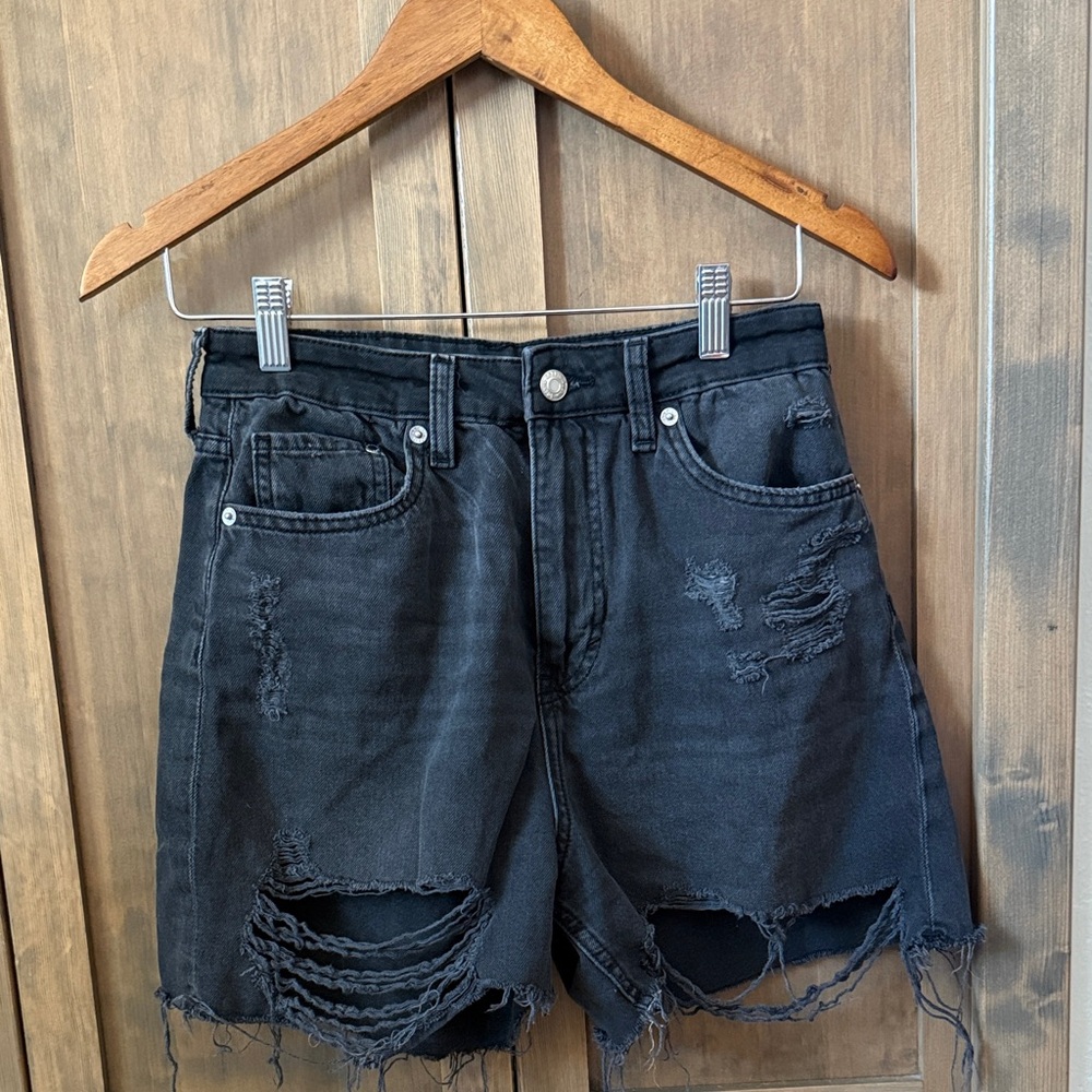 Distressed Black Jean Shorts